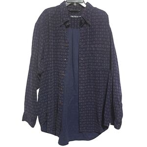 Mens Nautica Corduroy Size XL Over Shirt Button Down Navy Blue Orange Print